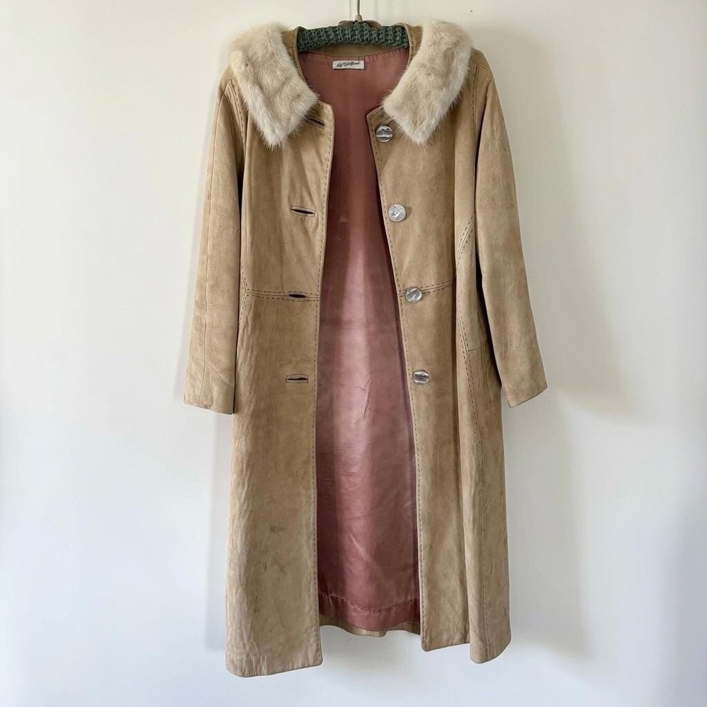 Vintage Saks Fifth Avenue Suede Blonde Mink‎ Collared Mod 1960s Coat Medium